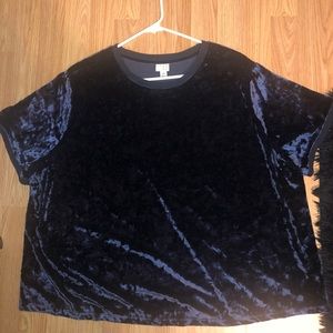 Navy Blue Velvet T shirt Blouse